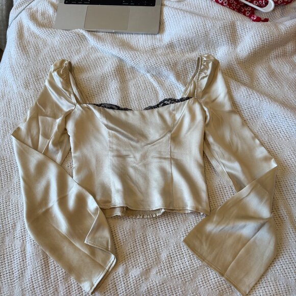 NWOT Reformation Rita Silk Top Cream - Picture 5 of 7